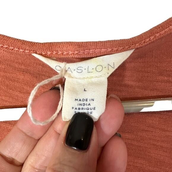 Caslon Salmon Pink Short Sleeve Cotton Wrap Style Front Dress Women Sz L - Picture 5 of 9